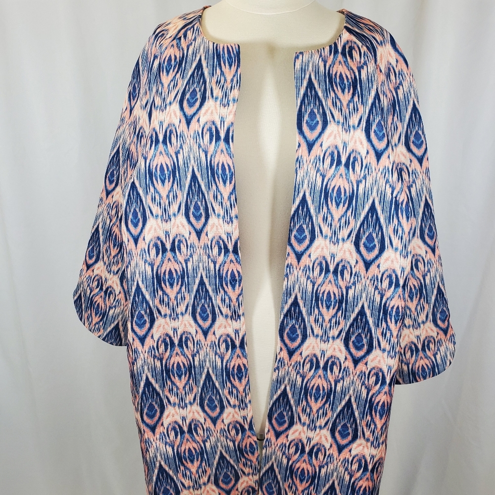 Women's Open Blazer Size 22W Jessica London Long Sleeve Geometric Multicolored